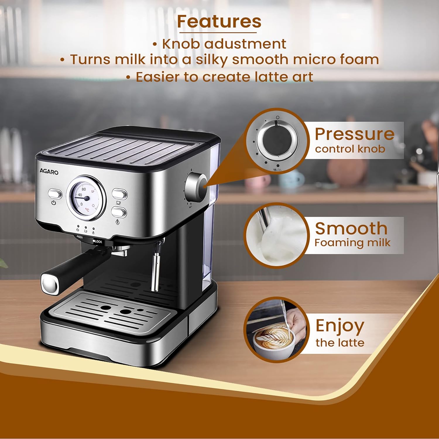 AGARO Imperial Espresso Coffee Maker, Coffee Machine, 15 Bars, Frother ...